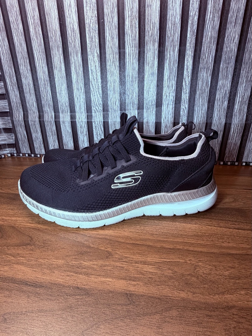 Skechers Women’s Black Knit Slip-On Sneakers with White Sole